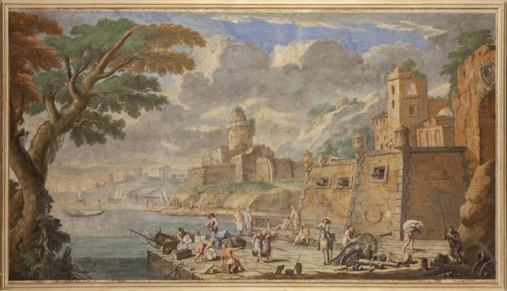 Scena di porto con personaggi